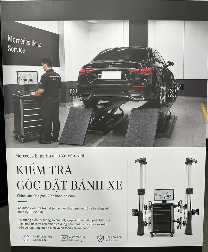 Kiểm tra góc đặt bánh xe trên cầu nâng bằng thiết bị 3D tại Haxaco Võ Văn Kiệt