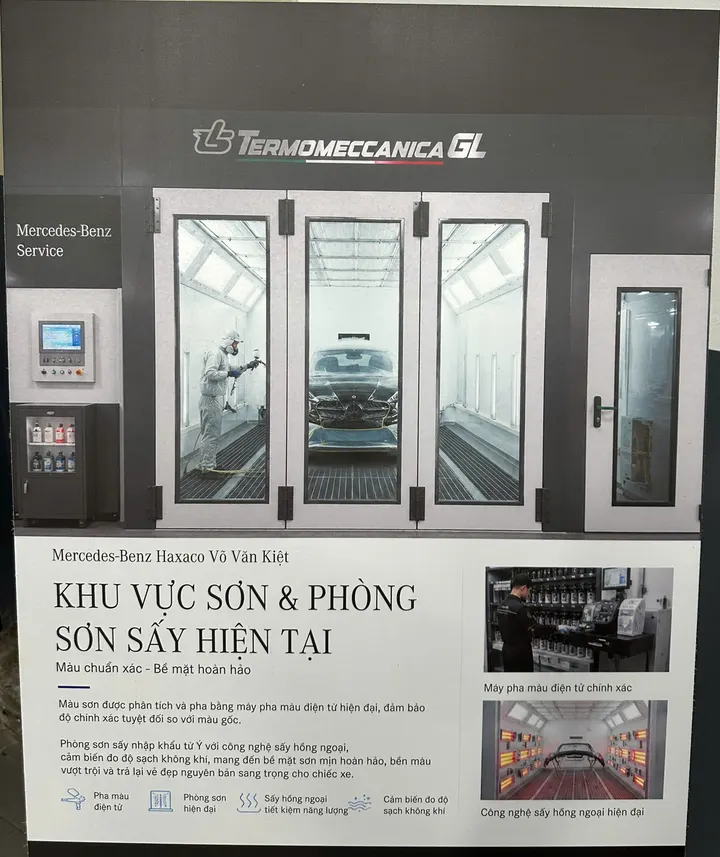 Phòng sơn sấy nhập khẩu từ Ý và máy pha màu điện tử tại Mercedes-Benz Haxaco Võ Văn Kiệt