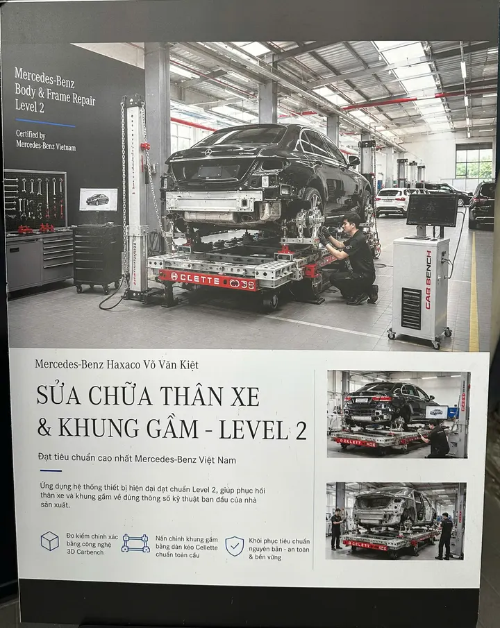 Khu sửa chữa thân xe và khung gầm đạt chuẩn Level 2 được Mercedes-Benz Việt Nam chứng nhận