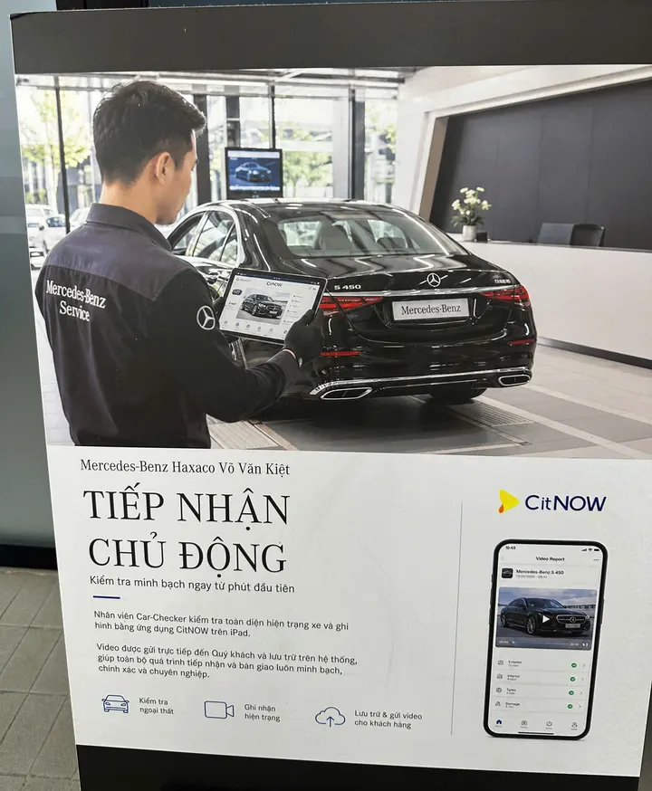 Bảng giới thiệu tiếp nhận chủ động bằng ứng dụng CitNOW tại Mercedes-Benz Haxaco Võ Văn Kiệt